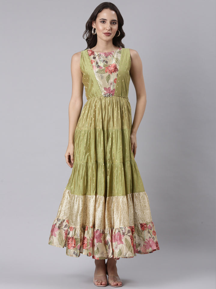 M Green Chanderi One Piece Long Gown