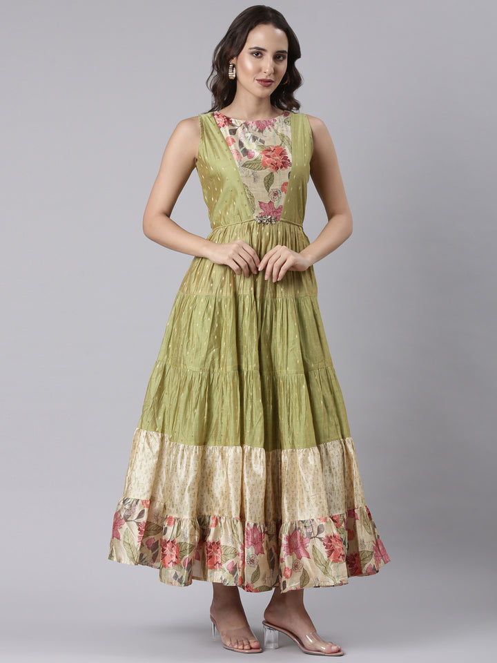 M Green Chanderi One Piece Long Gown