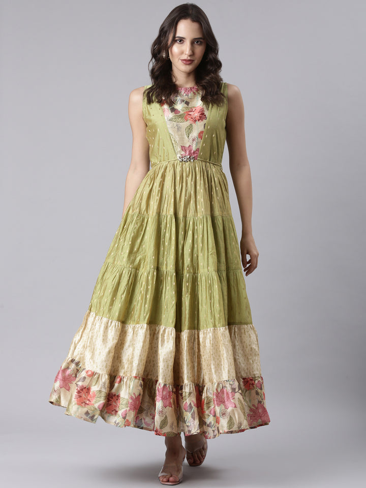 M Green Chanderi One Piece Long Gown