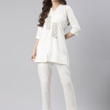 Neerus White Casual Solid Kurti with Trousers