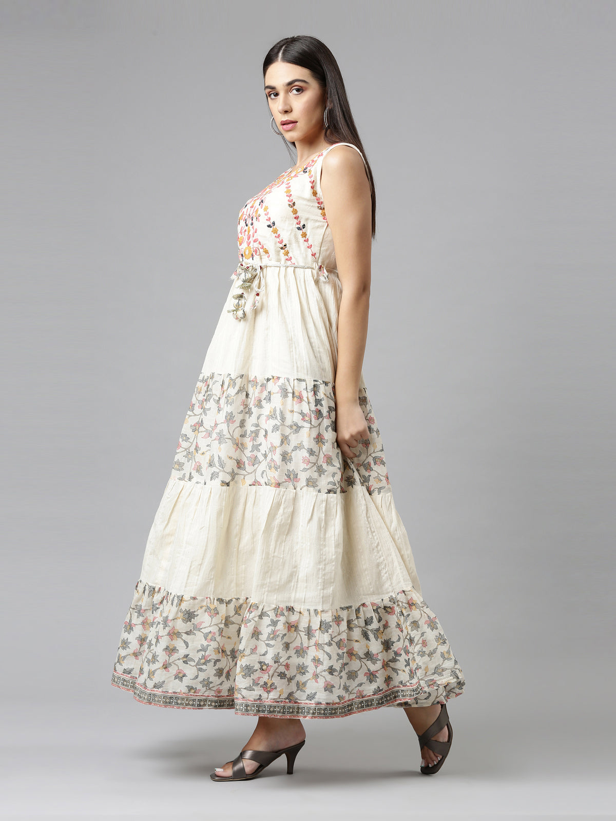 NEERU'S CREAM COLOR COTTON FABRIC DRESS