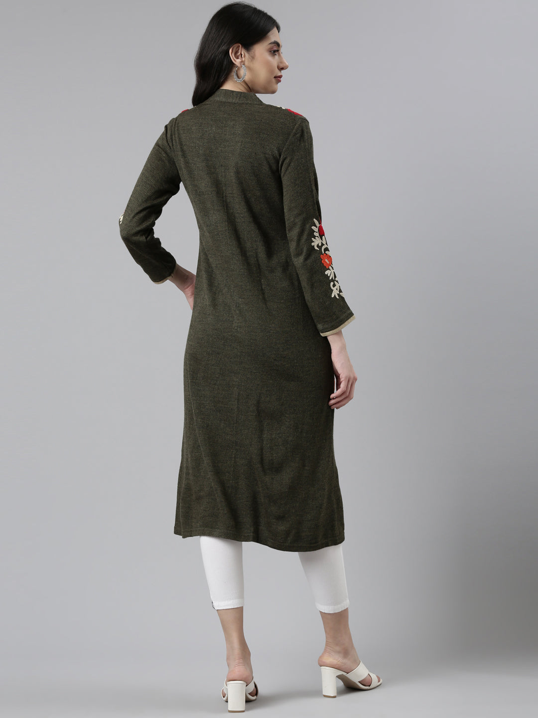 Neerus Green rayon floral printed kurti - side view