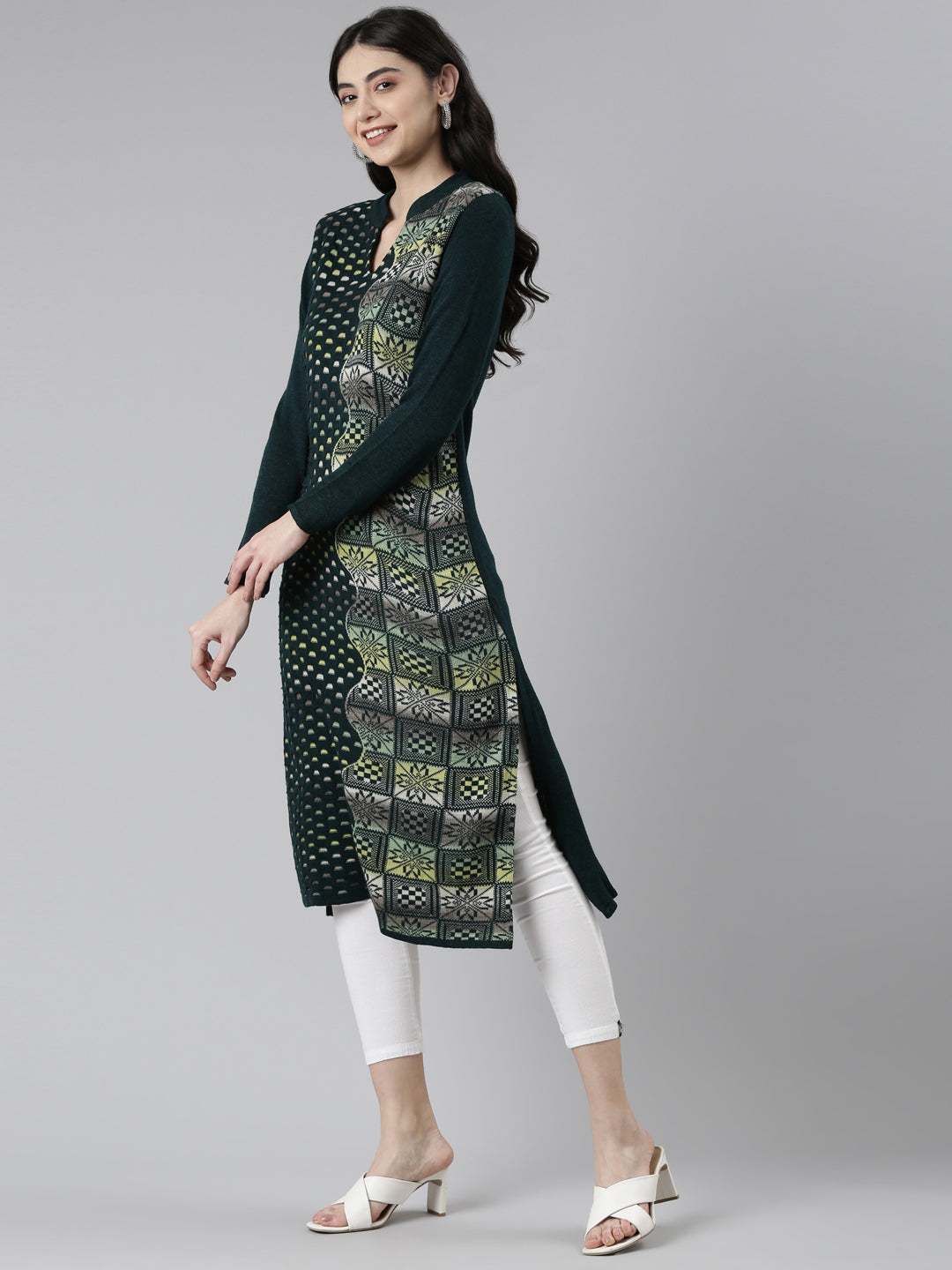 Neerus Multi rayon printed straight kurti - back view