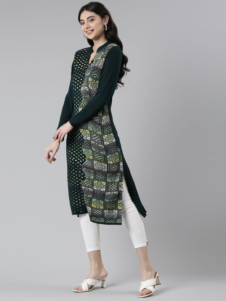 Neerus Multi rayon printed straight kurti - back view