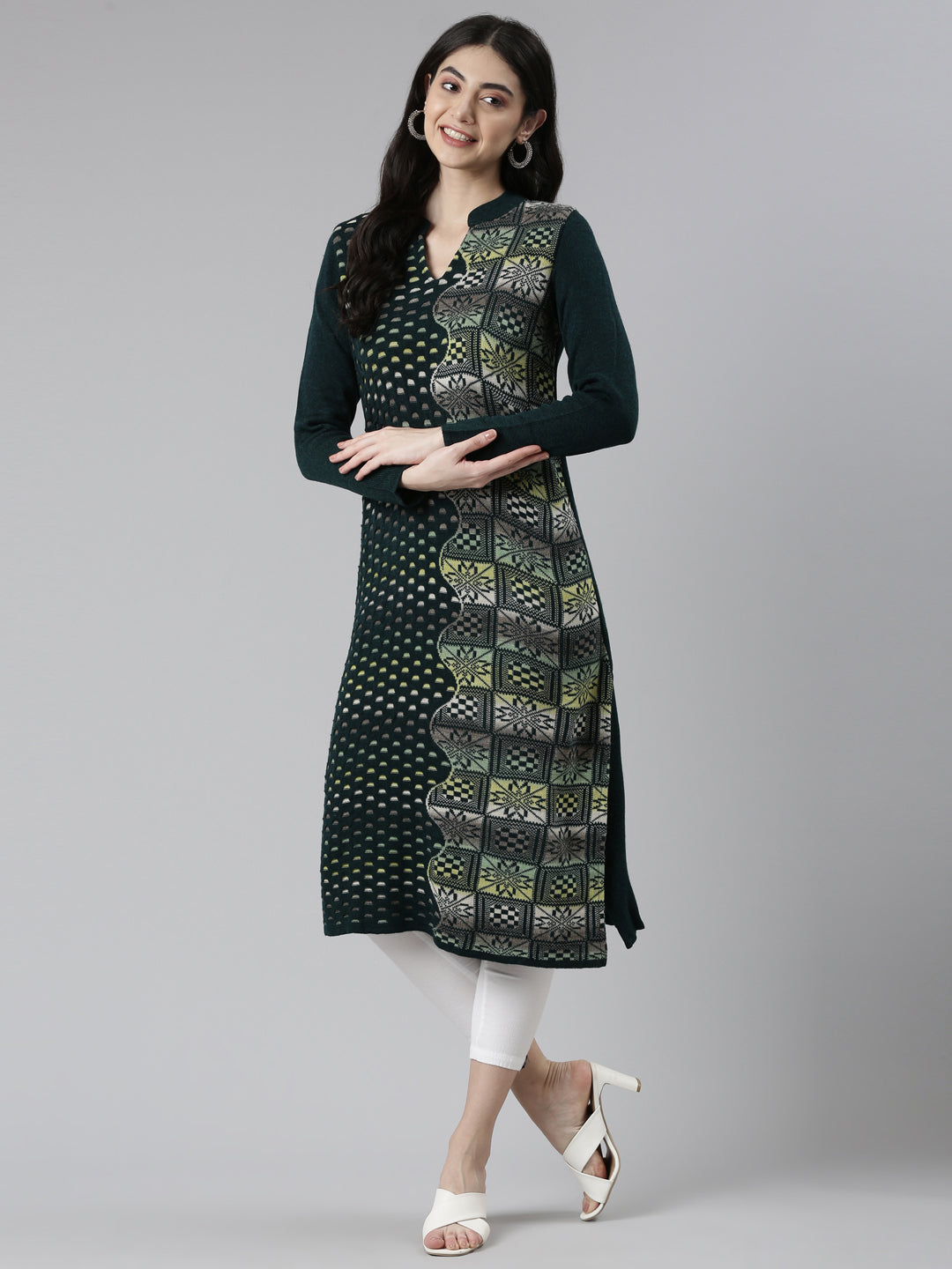 Neerus Multi rayon printed straight kurti - detail view 2