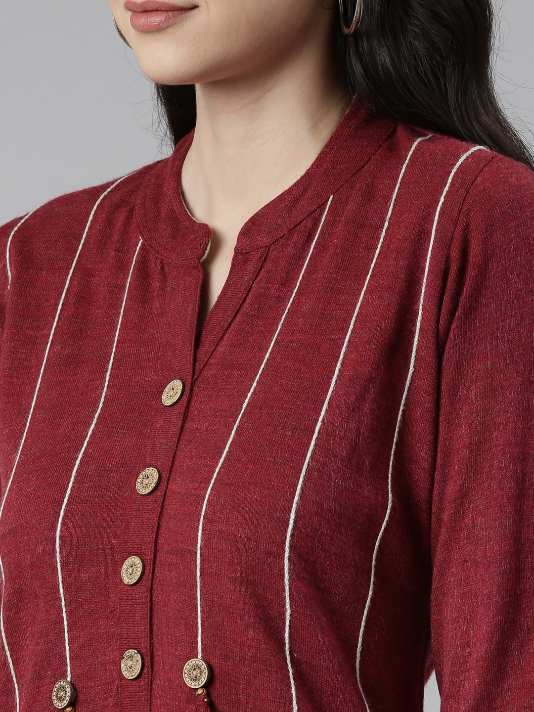 Neerus Maroon cotton printed straight kurti - detail view 1