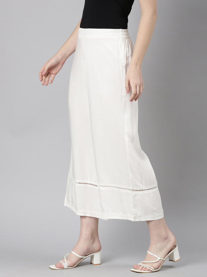 Neerus White rayon solid palazzo bottom - back view