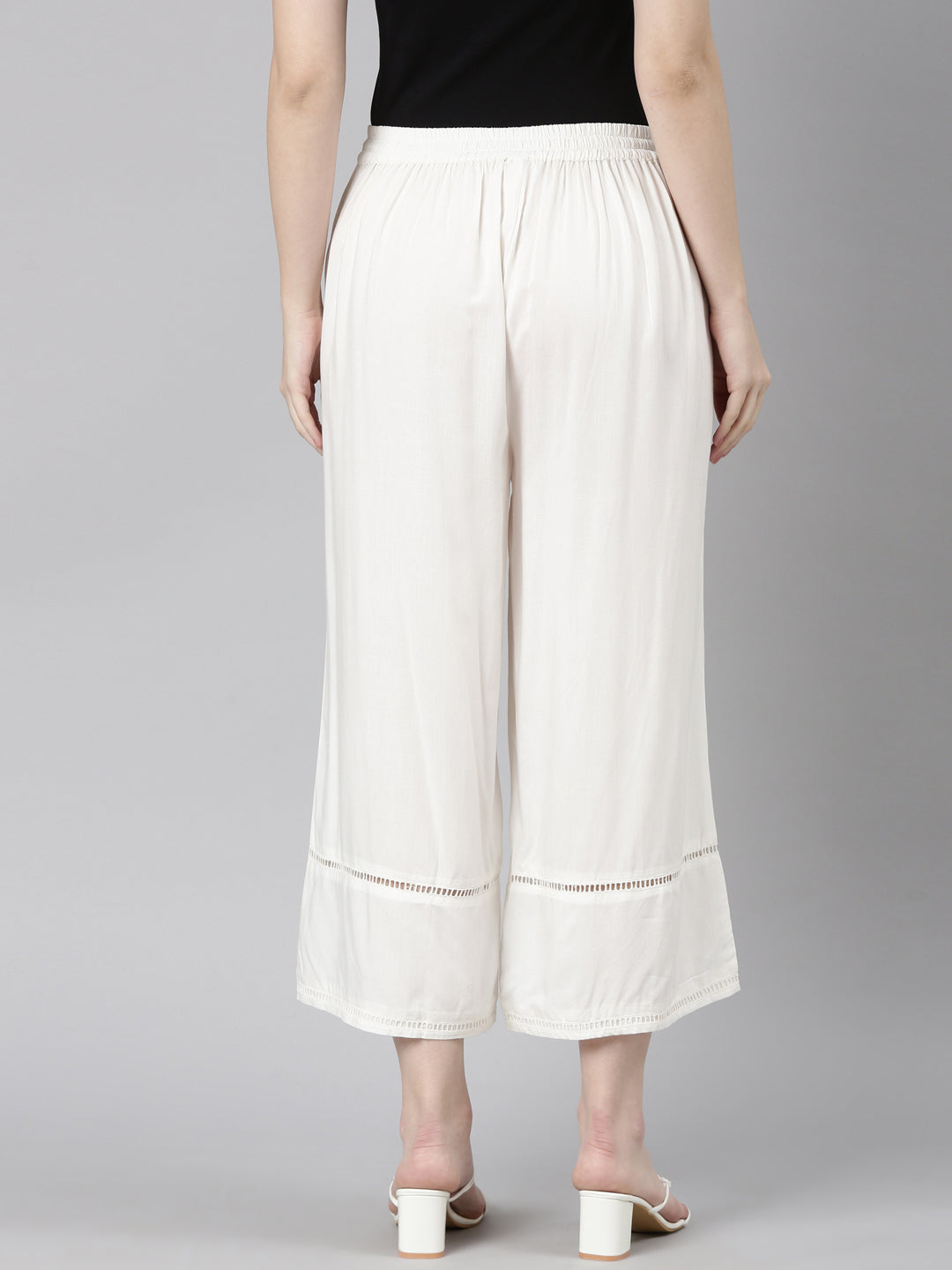 Neerus White rayon solid palazzo bottom - detail view 1