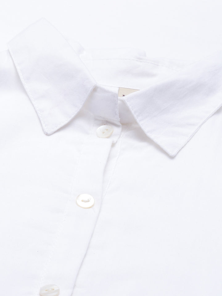 Neerus White cotton shirt style kurti - detail view 5