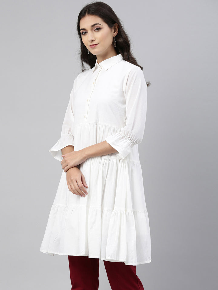 Neerus White cotton shirt style kurti - back view