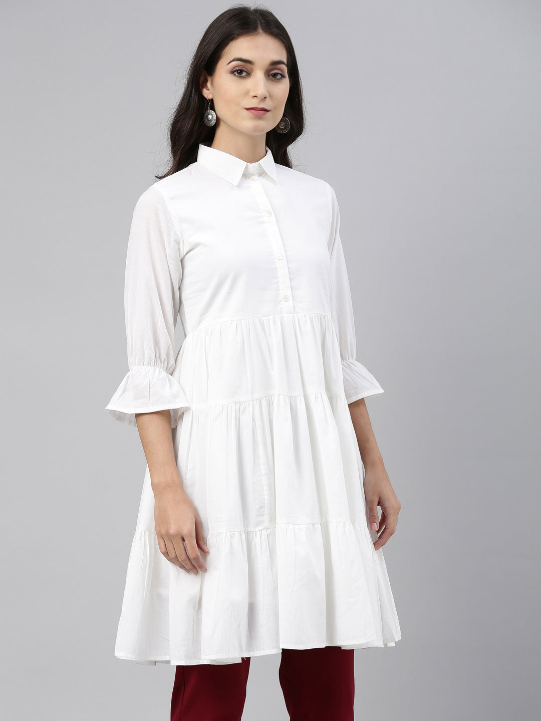 Neerus White cotton shirt style kurti - side view