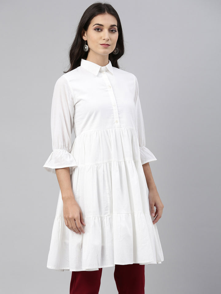 Neerus White cotton shirt style kurti - side view