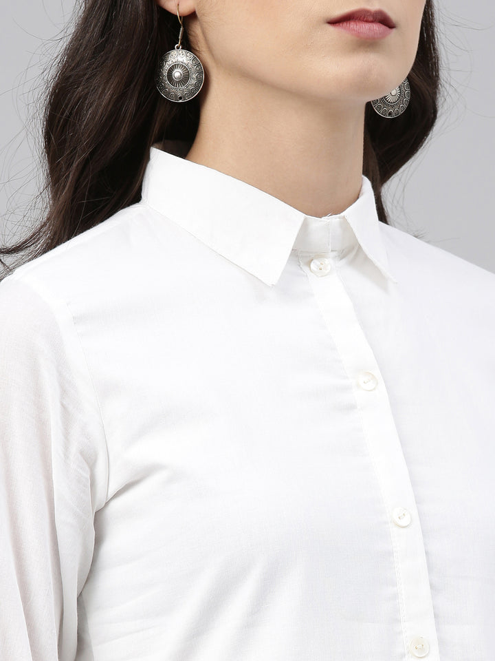 Neerus White cotton shirt style kurti - detail view 3