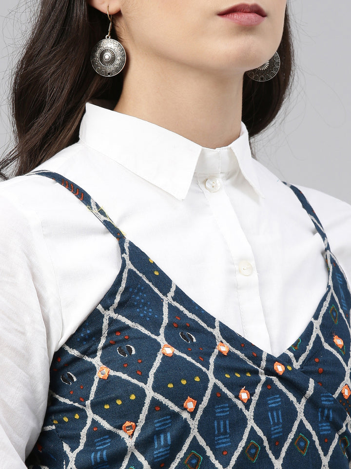 Neerus White cotton shirt style kurti - detail view 2