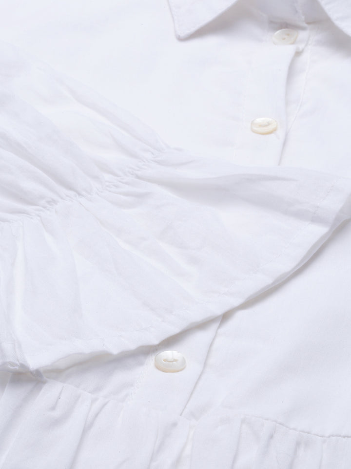 Neerus White cotton shirt style kurti - detail view 6