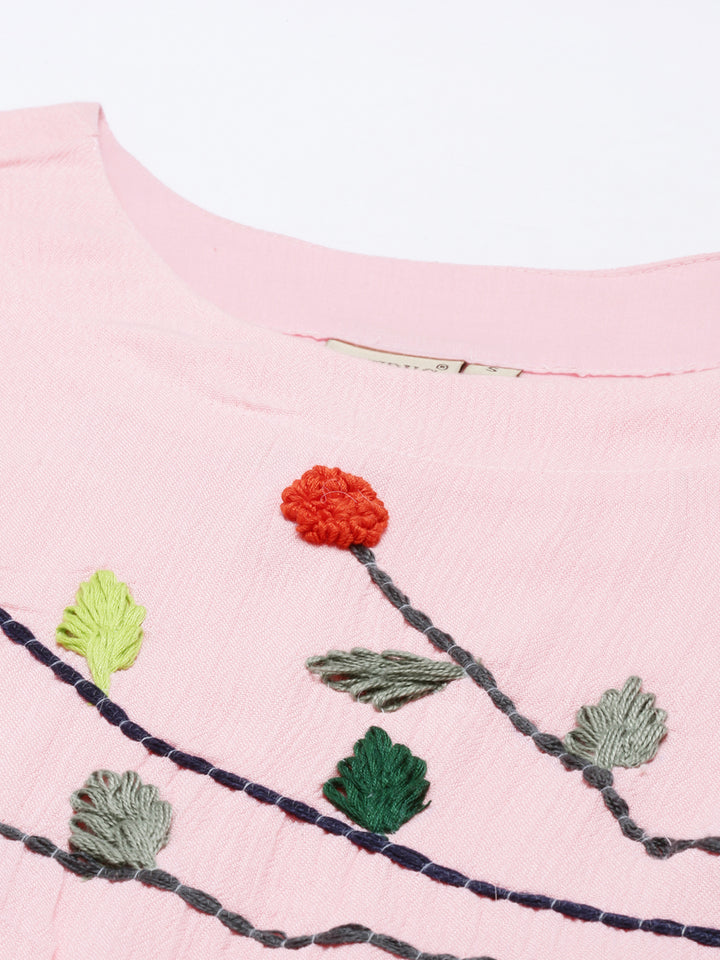 Neerus Pink Embroidered Thread Work Thread Work Empire Kurti