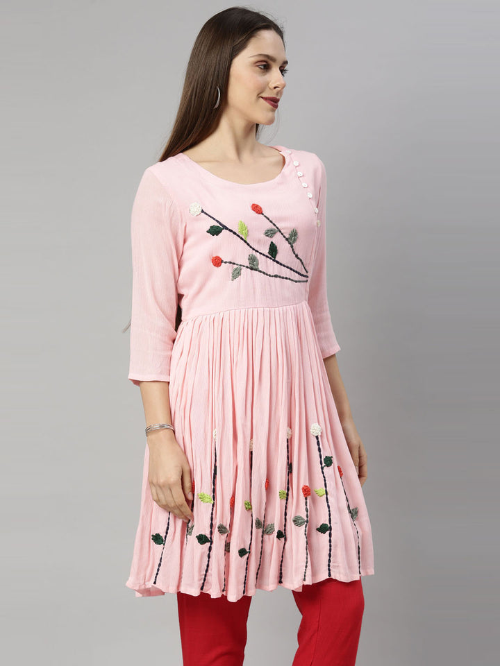 Neerus Pink Embroidered Thread Work Thread Work Empire Kurti