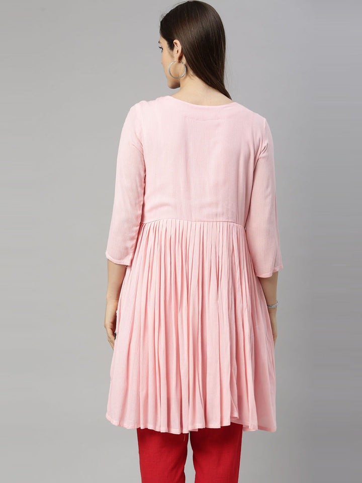 Neerus Pink Embroidered Thread Work Thread Work Empire Kurti