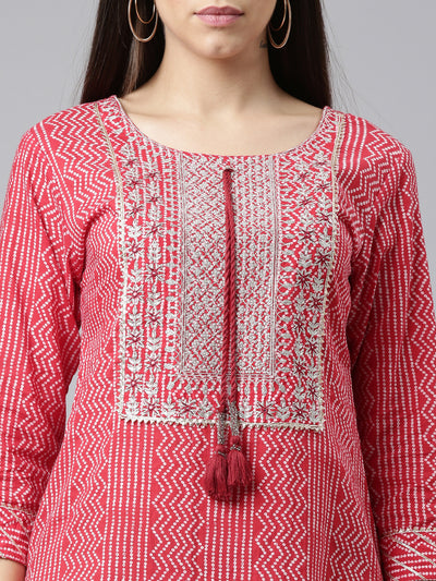 Neerus Women Red Ethnic Motifs Printed Cotton Kurta