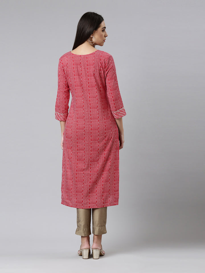 Neerus Red cotton printed kurta ethnic motifs - side view