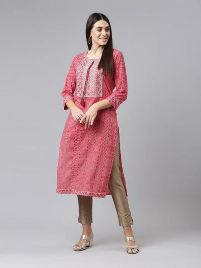 Neerus Women Red Ethnic Motifs Printed Cotton Kurta