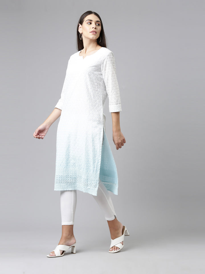 Neerus Blue cotton chikankari kurti - back view