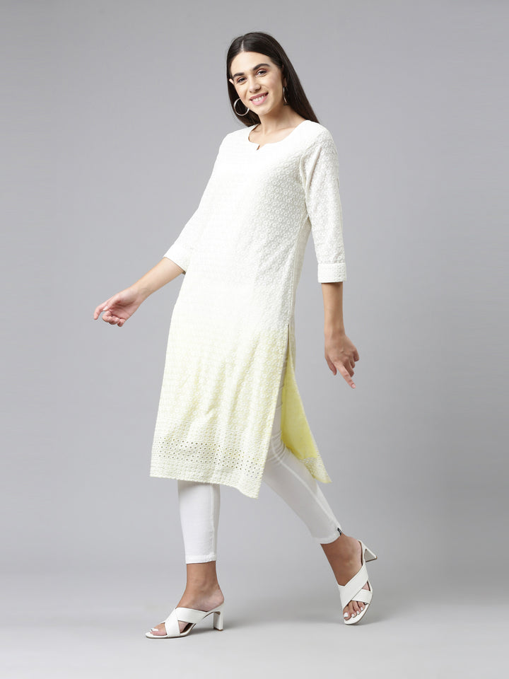 Neerus Lemon Color Chiken Fabric Kurta