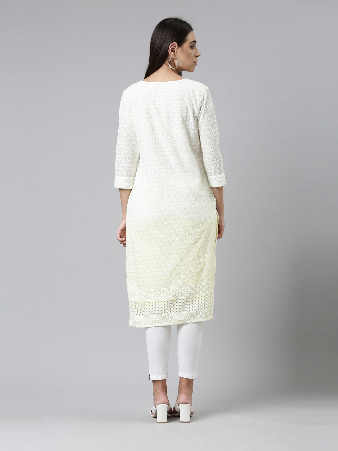 Neerus Lemon Color Chiken Fabric Kurta