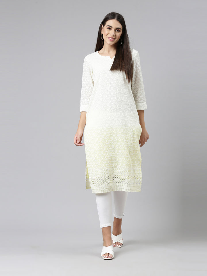 Neerus Lemon Color Chiken Fabric Kurta