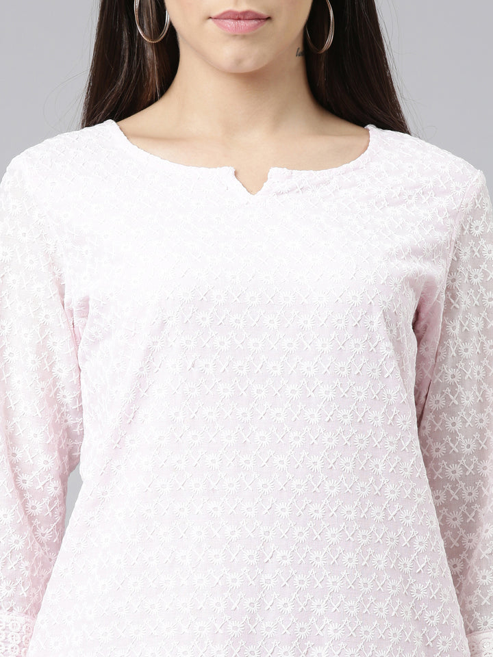 Neerus Women Pink Ethnic Motifs Embroidered Chikankari Kurta