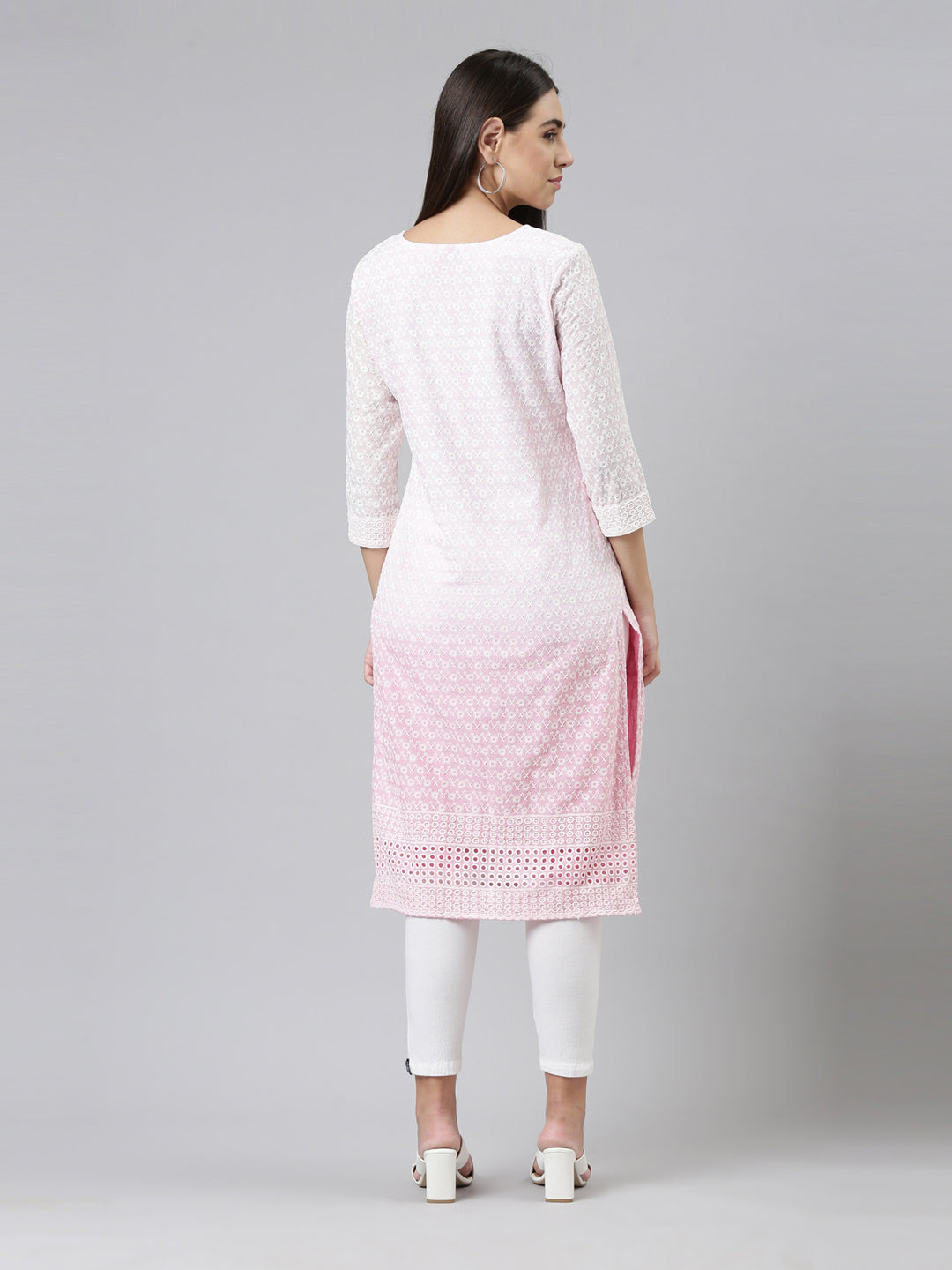 Neerus Women Pink Ethnic Motifs Embroidered Chikankari Kurta