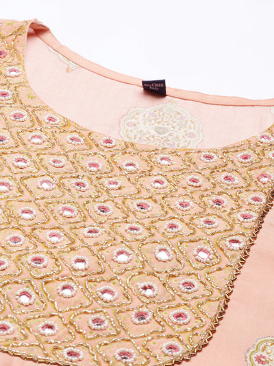 Neerus Women Peach-Coloured Floral Printed Fit  Flare Midi Dress