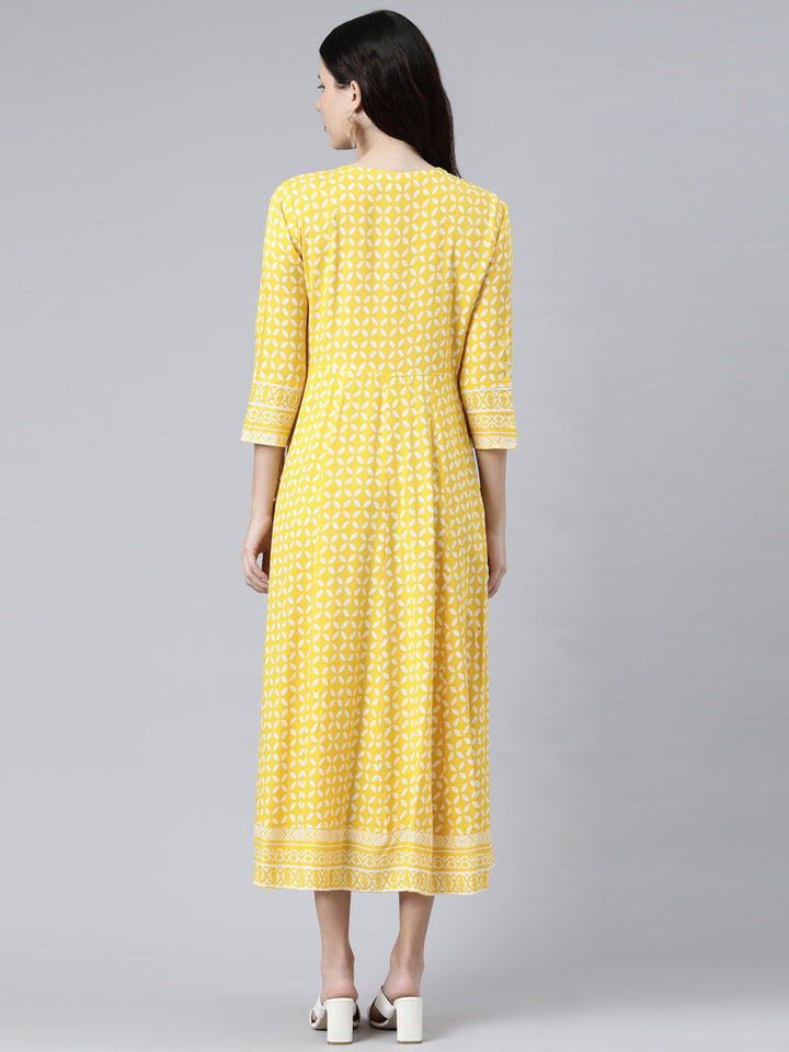 Neerus Women Yellow Geometric Printed Anarkali Kurta
