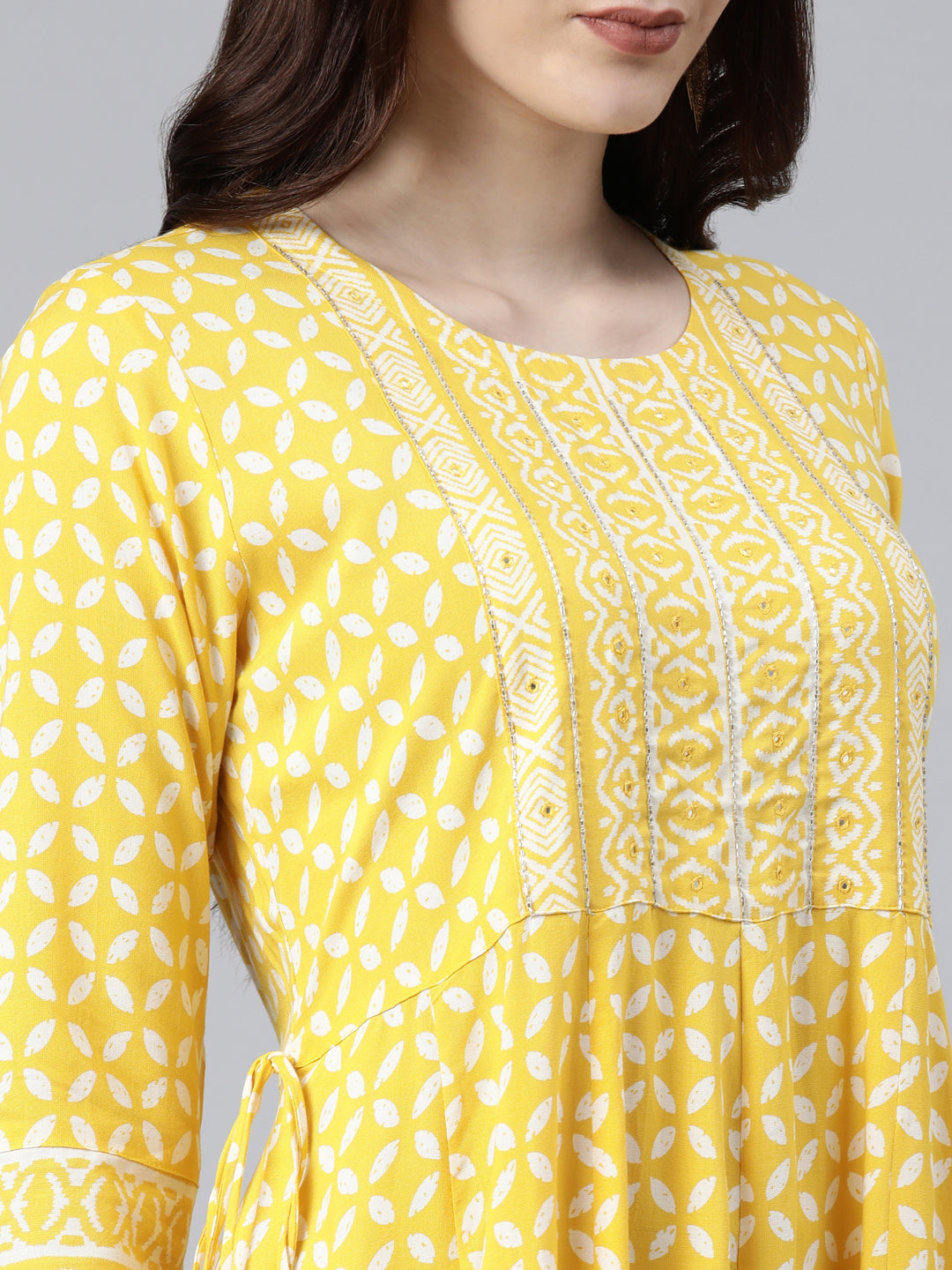 Neerus Women Yellow Geometric Printed Anarkali Kurta