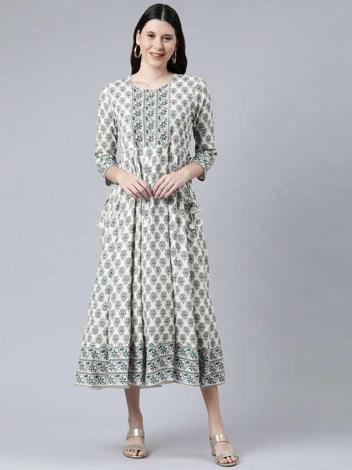Neerus Peacock Color Rayon Fabric Kurta
