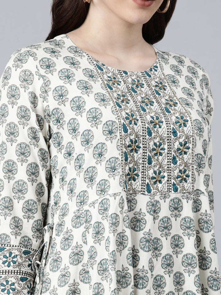 Neerus Peacock Color Rayon Fabric Kurta