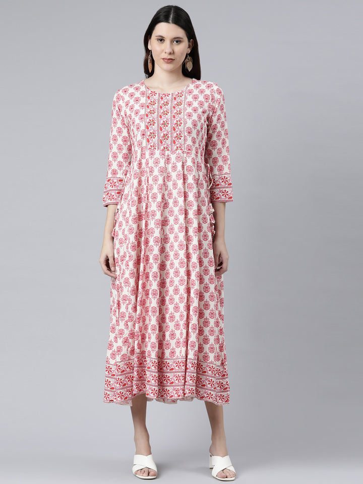 Neerus Pink Color Rayon Fabric Dress