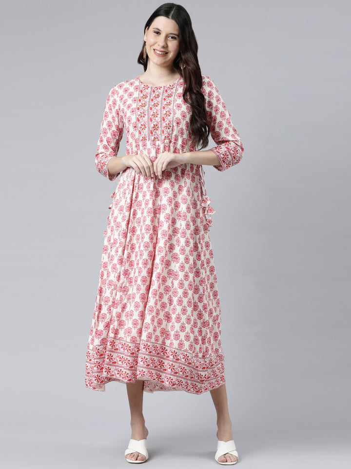 Neerus Pink Color Rayon Fabric Dress