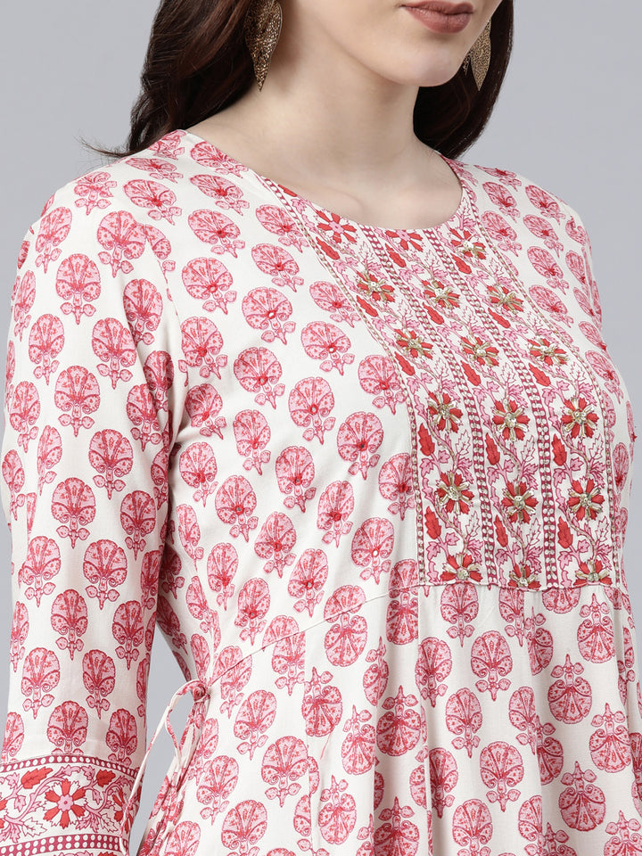 Neerus Pink Color Rayon Fabric Dress