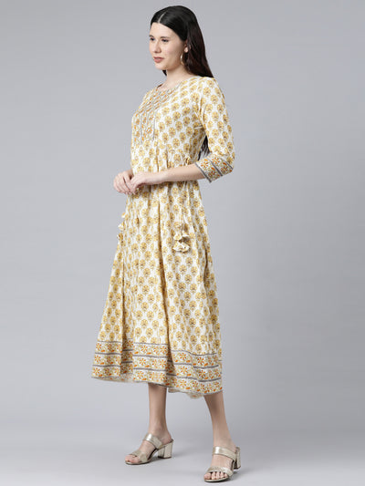 NEERU'S YELLOW COLOR RAYON FABRIC FLORAL DRESS