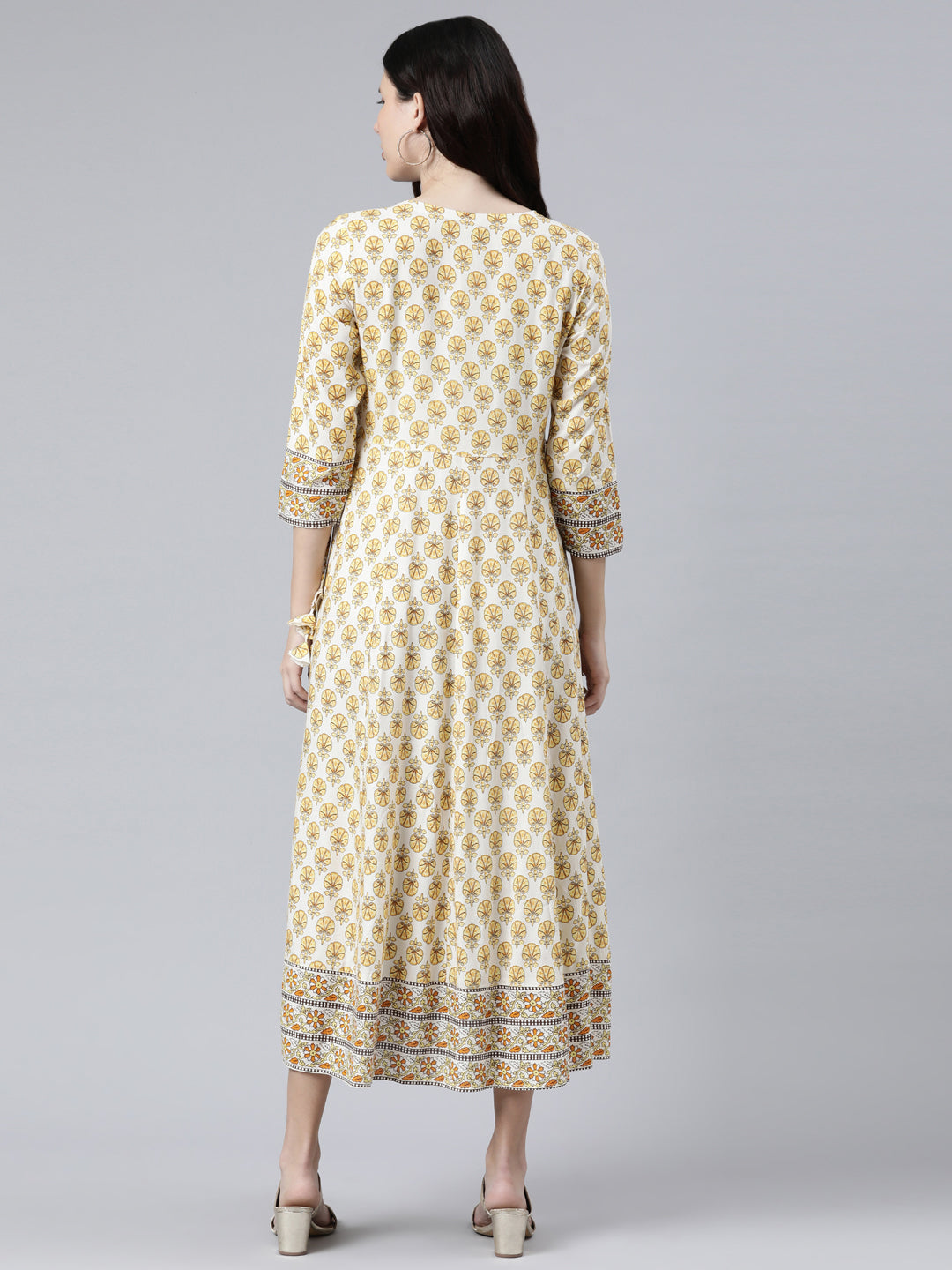 NEERU'S YELLOW COLOR RAYON FABRIC FLORAL DRESS