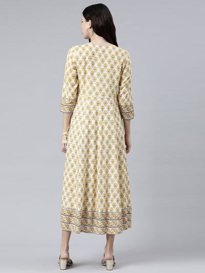 NEERU'S YELLOW COLOR RAYON FABRIC FLORAL DRESS