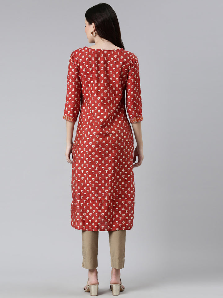 Neerus Orange modal floral printed kurti - side view
