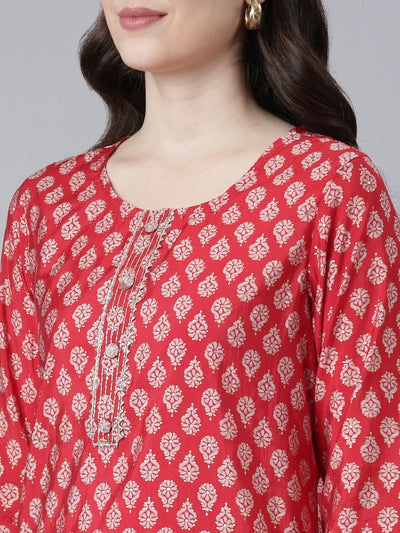 Neerus Red Regular Straight Printed Kurtas