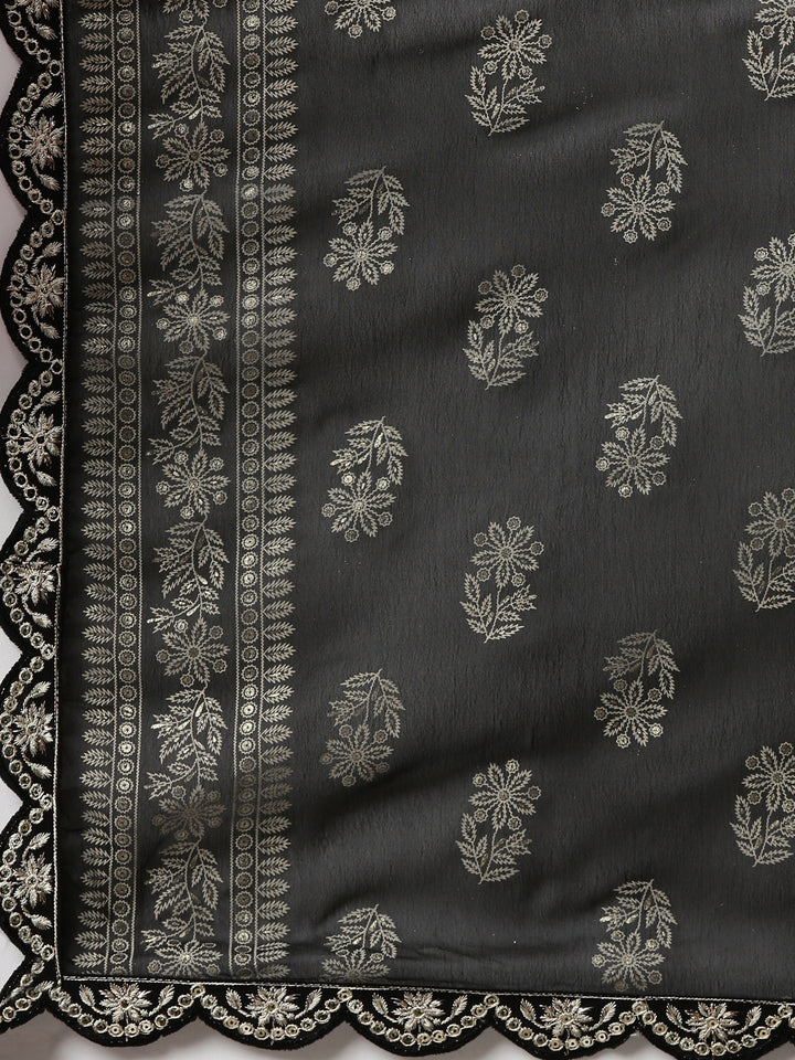 Neerus Black Regular Straight Solid Readymade Suits