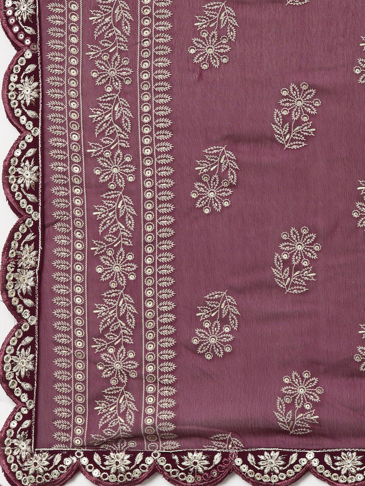 Neerus Purple solid straight kurta set with dupatta - detail view 4