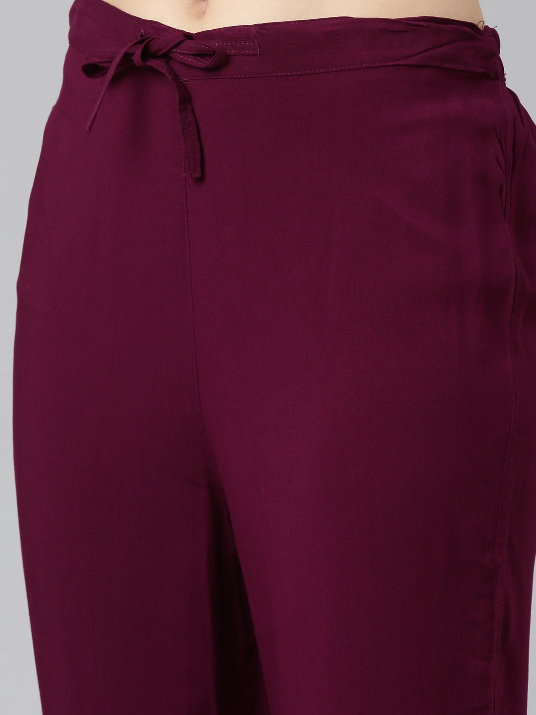 Neerus Purple solid straight kurta set with dupatta - detail view 3
