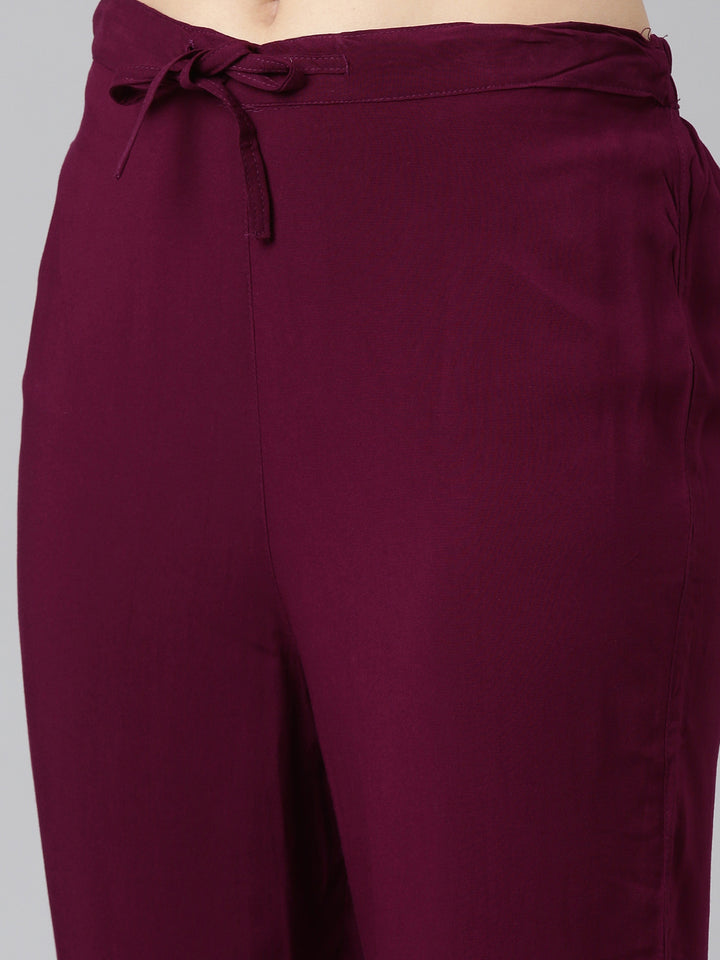Neerus Purple solid straight kurta set with dupatta - detail view 3
