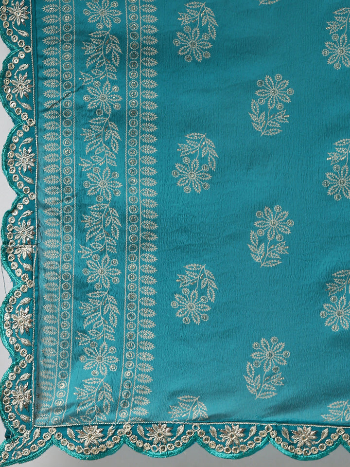 Neerus Green solid straight kurta set with trouser and dupatta - detail view 4