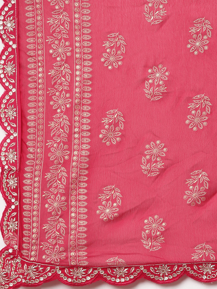 Neerus Pink Regular Straight Solid Kurta And Trousers With Dupatta